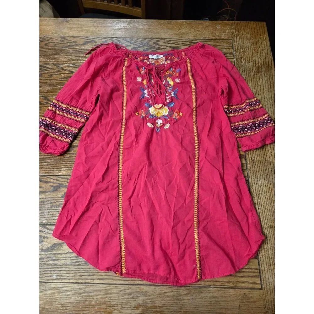 Johnny Was 3J workshop pink embroidered tunic blouse sz Small